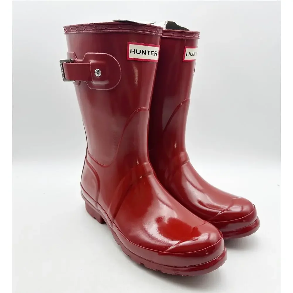 Hunter Womens Original Short Gloss Boots US Size 6 EU 37 Military Red NIB